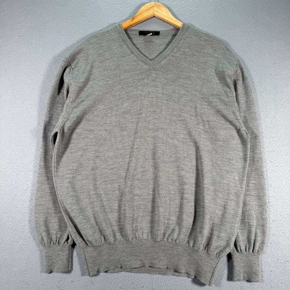 Giorgiolini Wool Sweater Mens XL Gray Merino Extra Fine Italy Comfort V Neck‎